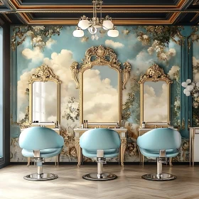 Elegant Blue and Gold Salon with Vintage Decor