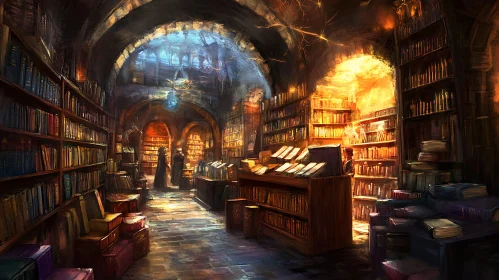 Mystical Library with Arched Ceilings