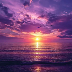 Birds Flying at Sunset