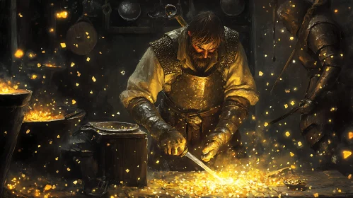 Medieval Blacksmith Crafting Metal