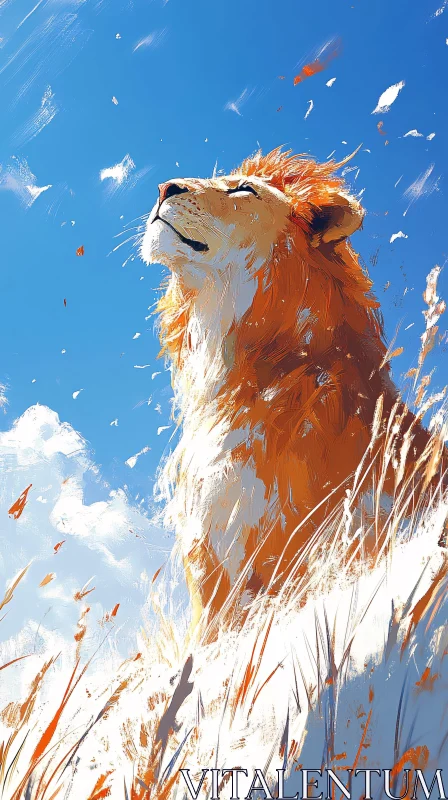 Lion's Gaze in the Wilderness AI Image