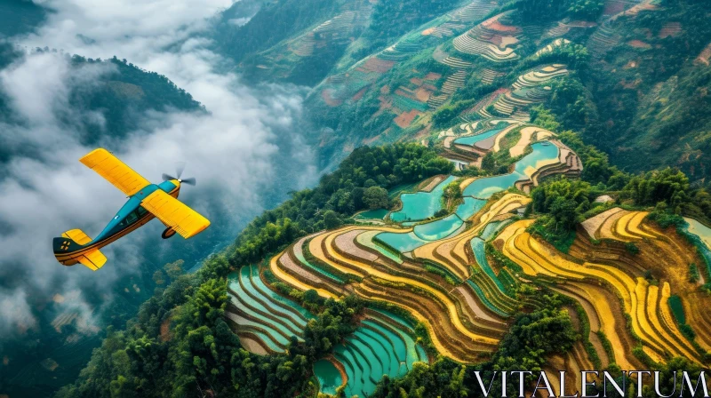 Aerial View of Rice Terraces: A Captivating Photo-Realistic Landscape AI Image