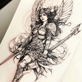 Monochrome Angelic Warrior with Spear