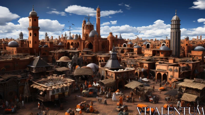 Ancient Town in High-Tech Rendering with Sci-Fi Elements AI Image