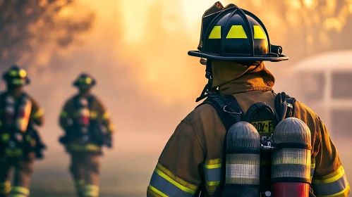 Brave Firefighters Amidst Smoke and Light