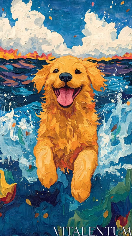 Golden Retriever Swimming Artwork AI Image