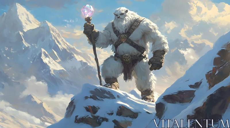 AI ART Snowy Mountain Yeti with Crystal Staff