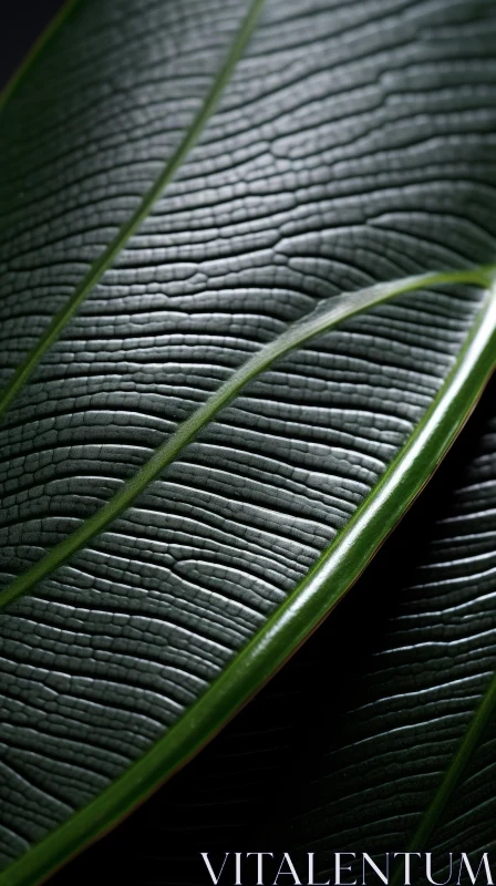 Close-Up of Green Leaf Against Dark Background: A Study in Organic Sculpture and Tropical Symbolism AI Image