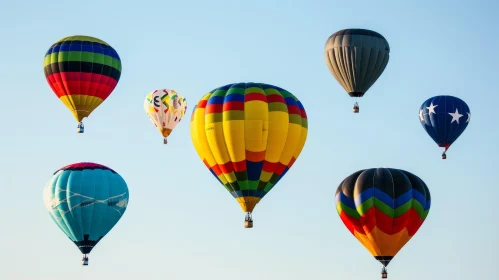 Colorful Hot Air Balloons Flying in Blue Sky - Captivating Art