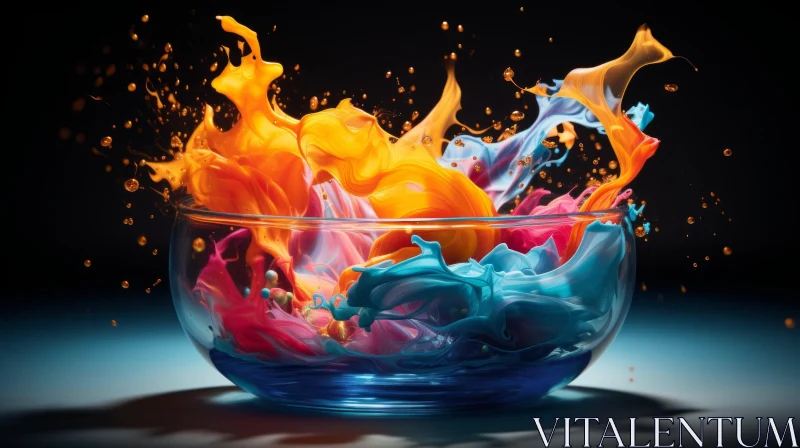 Colorful Liquid Splashing Out of Glass Bowl | Dark Cyan and Orange AI Image