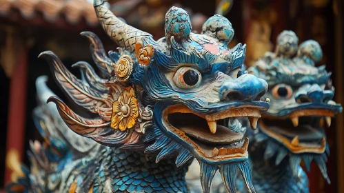 Mythical Dragon Sculpture Close-Up