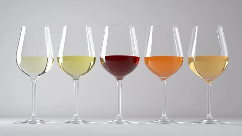 Row of Wine Glasses with Different Wine Shades