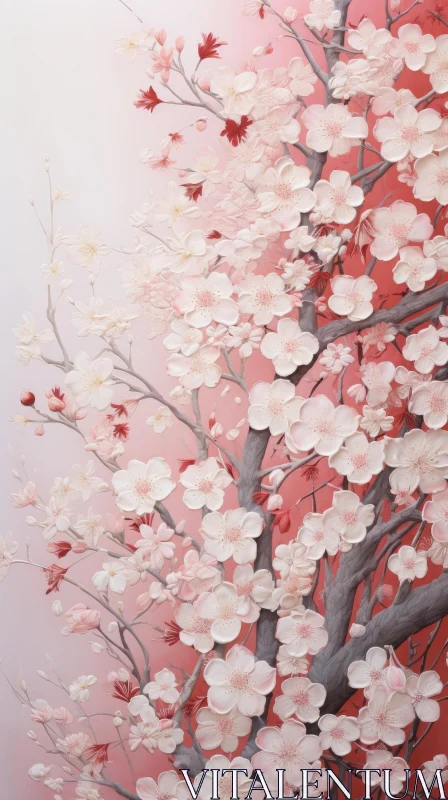 Exquisite Cherry Blossom Painting with Photorealistic Detail AI Image
