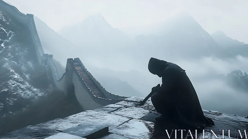 Contemplation on the Great Wall AI Image