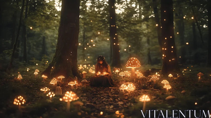 AI ART Mystical Mushroom Forest with Woman