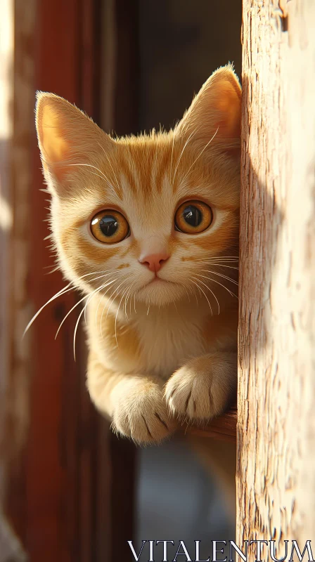 Playful Ginger Kitten in Sunlight AI Image