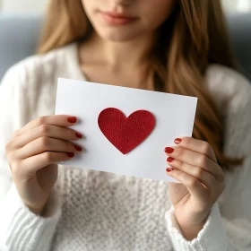 Woman Showing Red Heart Card