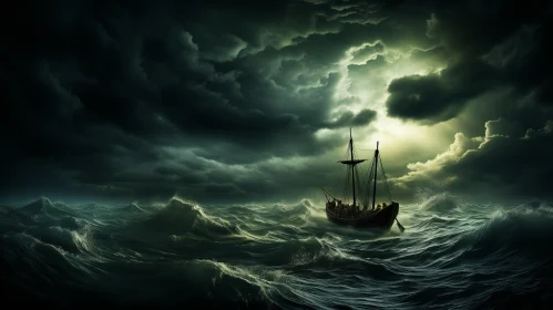 Majestic Sailing Ship in Darkness | Biblical Themes