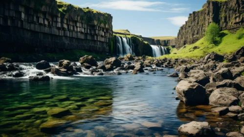 Majestic Waterfall in Mountain Landscape