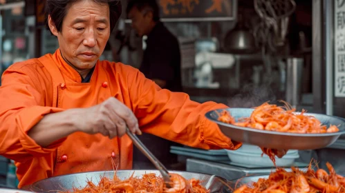 Street Decor: Vibrant Shrimp Preparation during Chinese New Year