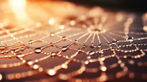 Sunlit Dew Drops on Spider Web: A Study in Intricate Natural Design