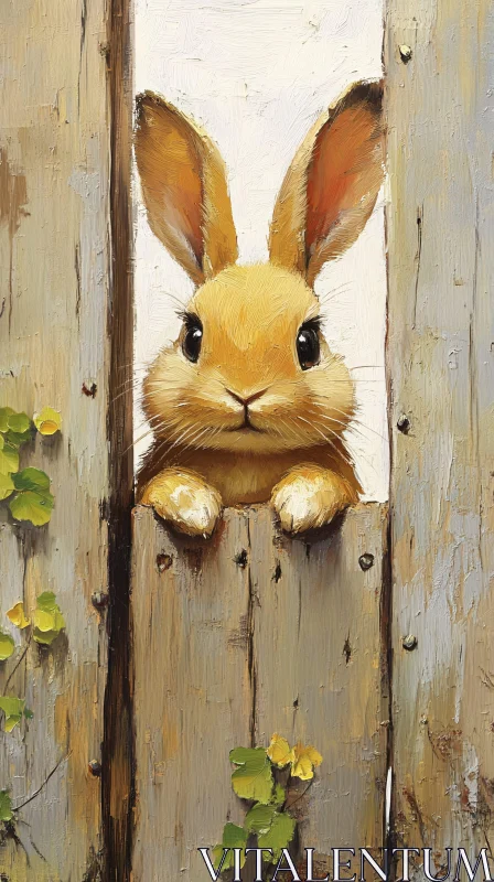 AI ART Curious Rabbit in Rustic Setting Artwork