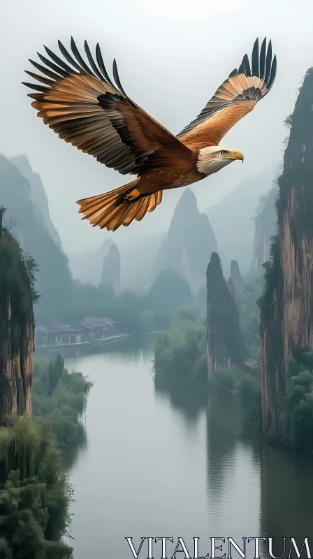 AI ART Eagle in Flight Over Serene Valley