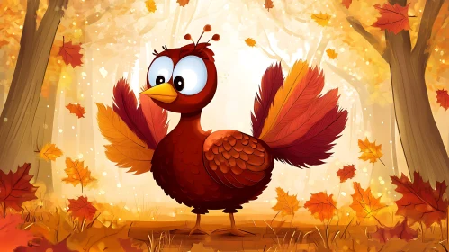 Cartoon Turkey in Autumn Landscape