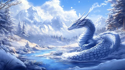 White Dragon Winter Fantasy Scene