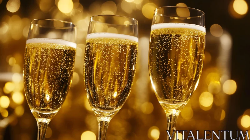 Golden Champagne Flutes Celebration Moment AI Image