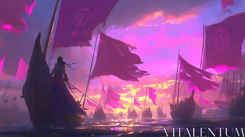 Sailing Fleet at Sunset AI Image