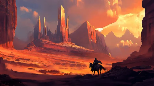 Lone Horseman in Desert Canyon Art