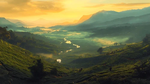 Scenic Tea Plantation at Dawn