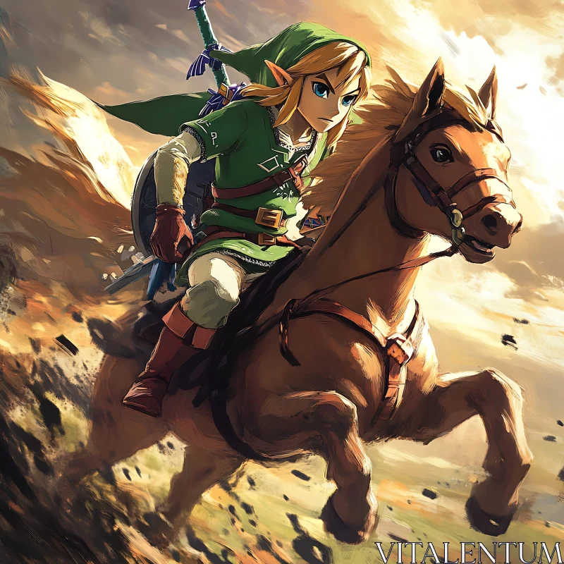 AI ART Green Hero on Horseback