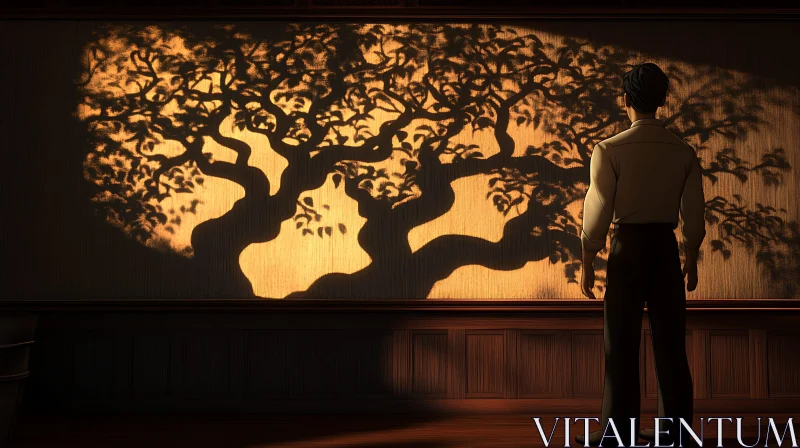 Silhouette of Tree Shadow on Wall AI Image