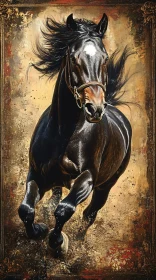 Running Black Stallion Painting