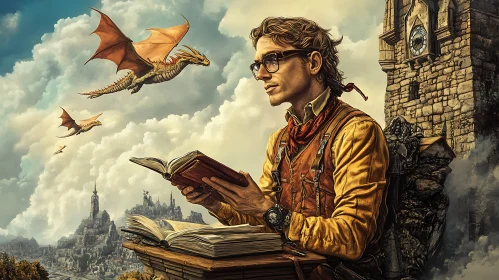 Fantasy Book Reader with Dragons