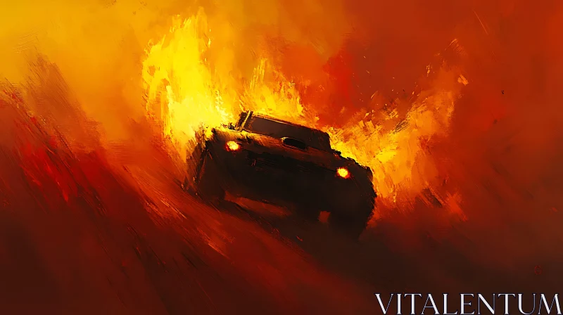 Automotive Firestorm: A Car in Motion AI Image