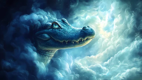 Crocodile in Cloudscape Fantasy Art