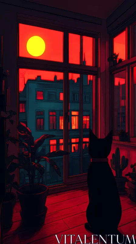 AI ART Feline Silhouette at Dusk