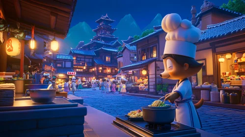 Lively Cartoon Chef Noodle Scene