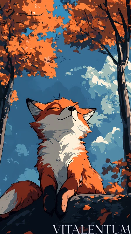 Tranquil Fox Amidst Autumn Leaves AI Image