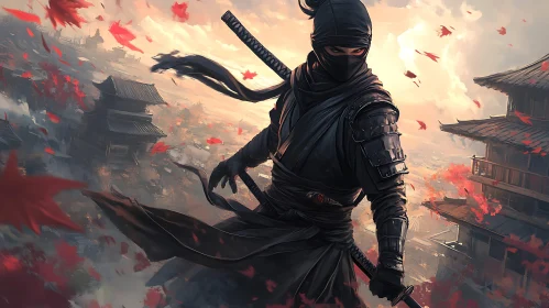 Samurai Assassin with Katanas Digital Art