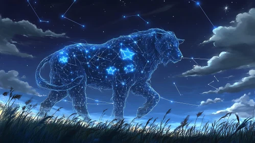 Glowing Lion in Starry Night