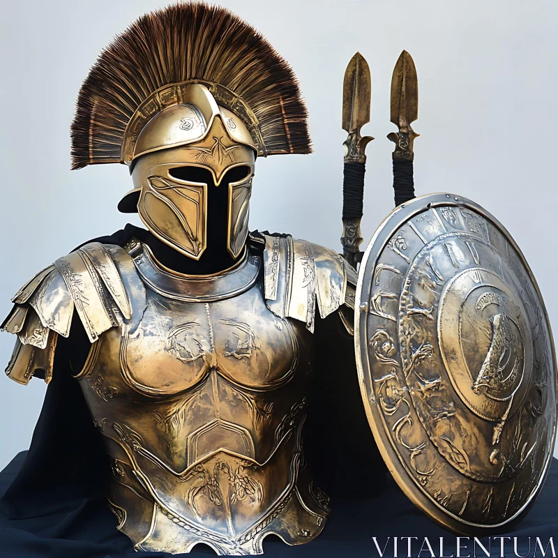 Ancient Golden Warrior Armor and Weapons AI Image