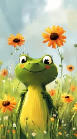 Happy Frog in Blooming Field