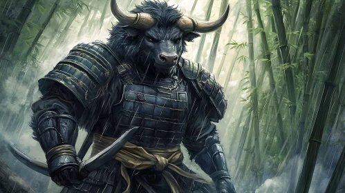 Armored Minotaur Warrior in the Rain