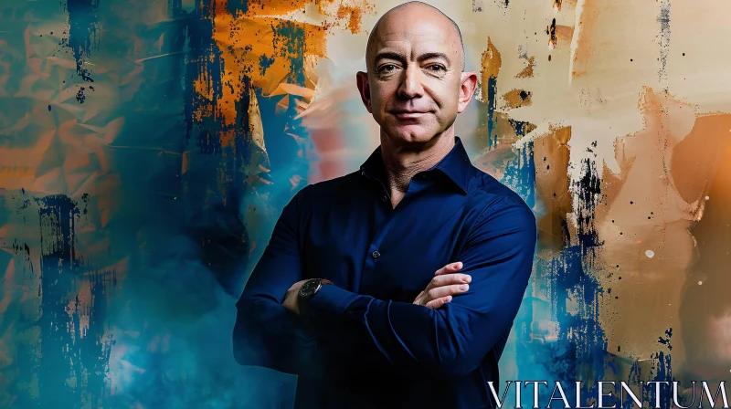 Jeff Bezos with Abstract Art Background AI Image