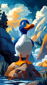 Duck on River Rock