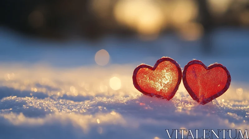 Two Hearts in Winter Snow AI Image